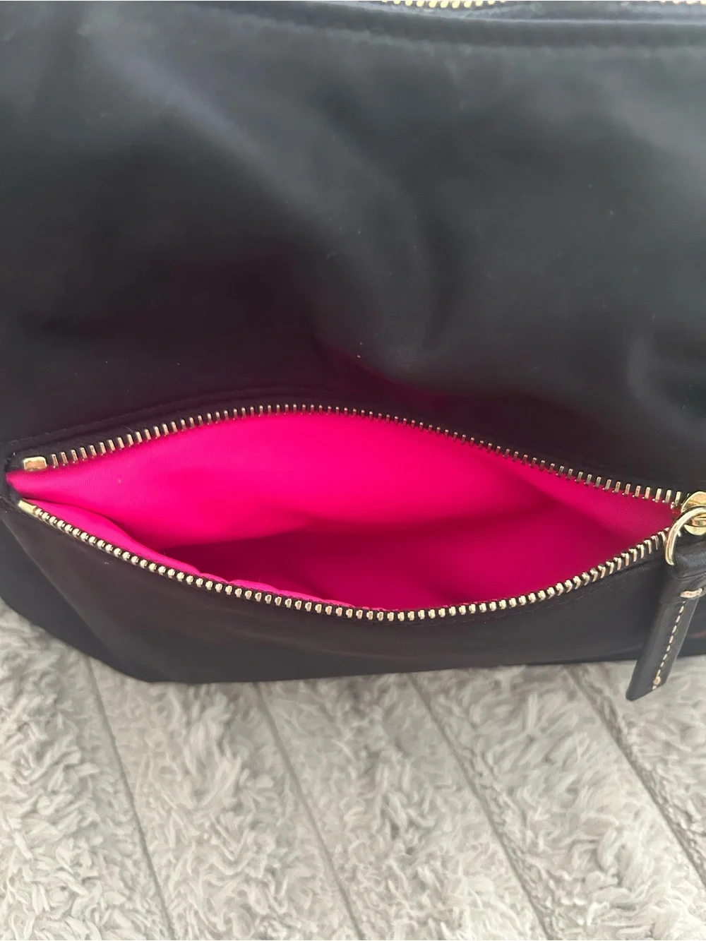 Dooney & Bourke Black Nylon Tote Bag Pink Lining Leather Trim Large Shoulder Pur